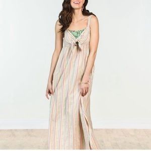 Matilda Jane Pastel Multi-Stripe Maxi Dress with Green Accent